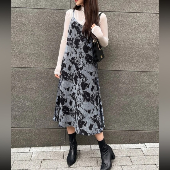NEW Dazy Velvet Black Gray Tie Dye Abstract Sleeveless Midi Dress Size Large - Picture 1 of 14